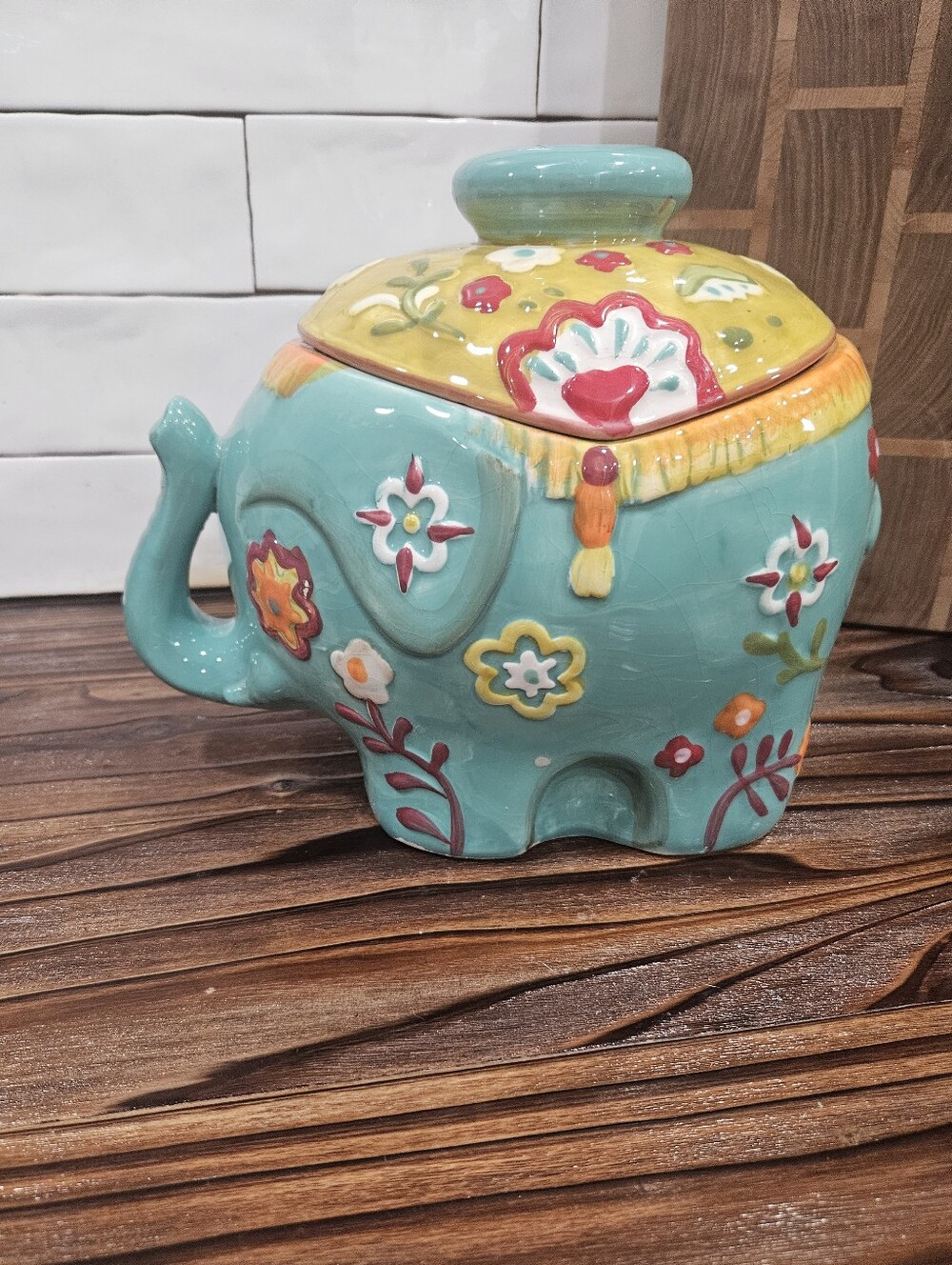 World Market Elephant Cookie Jar Boho Chic Canister